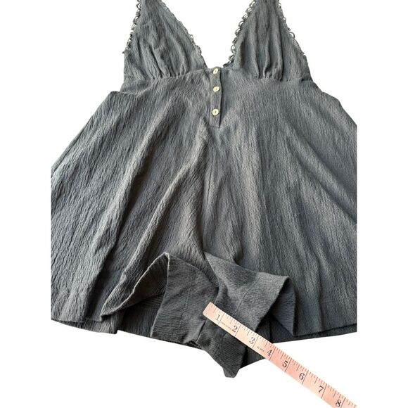 ASOS DESIGN button front lace trim swing cami romper in black Size 8 - Picture 7 of 11